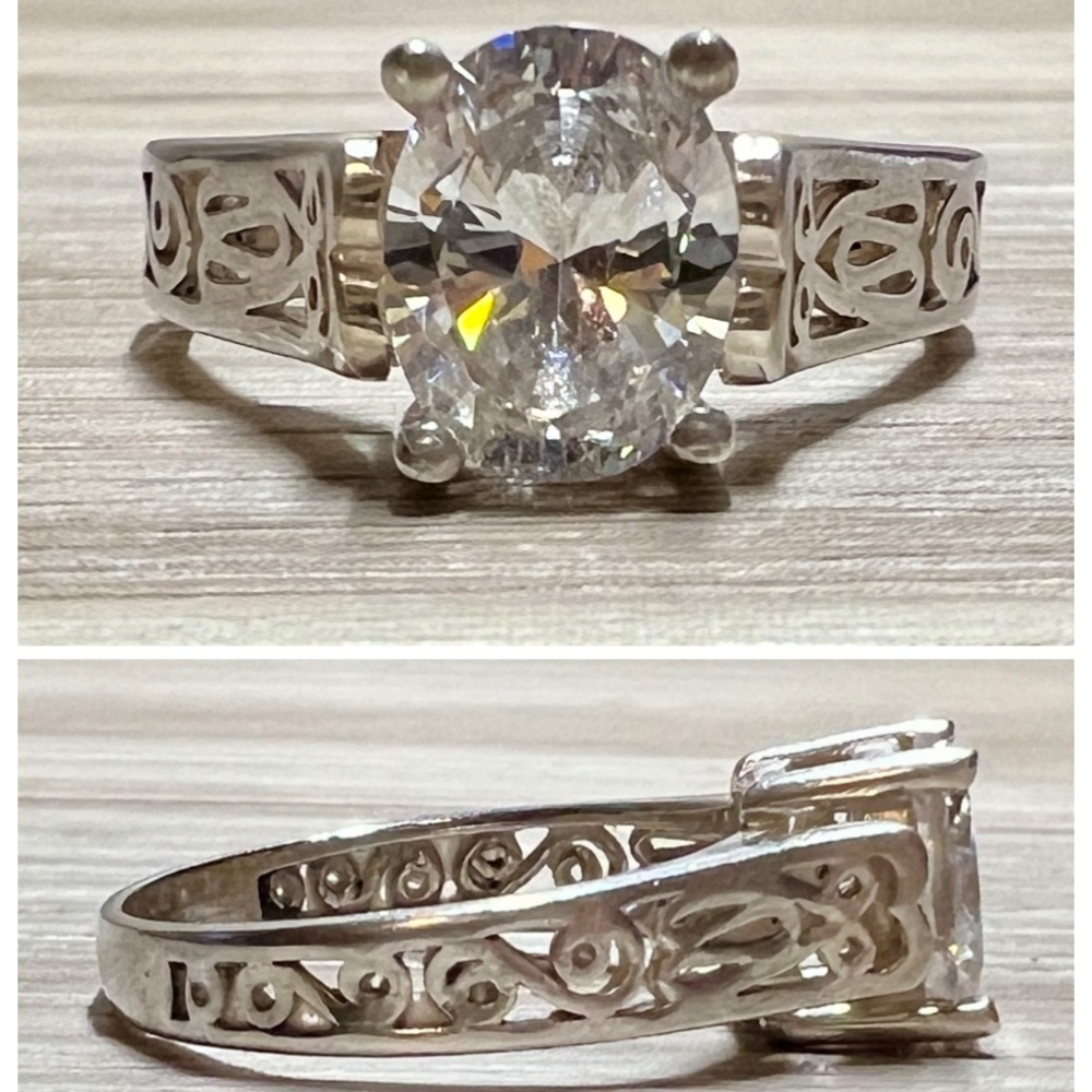 Vintage Handmade Designer Signed Sterling Silver Cubic Zirconia Ring, Size 8.75